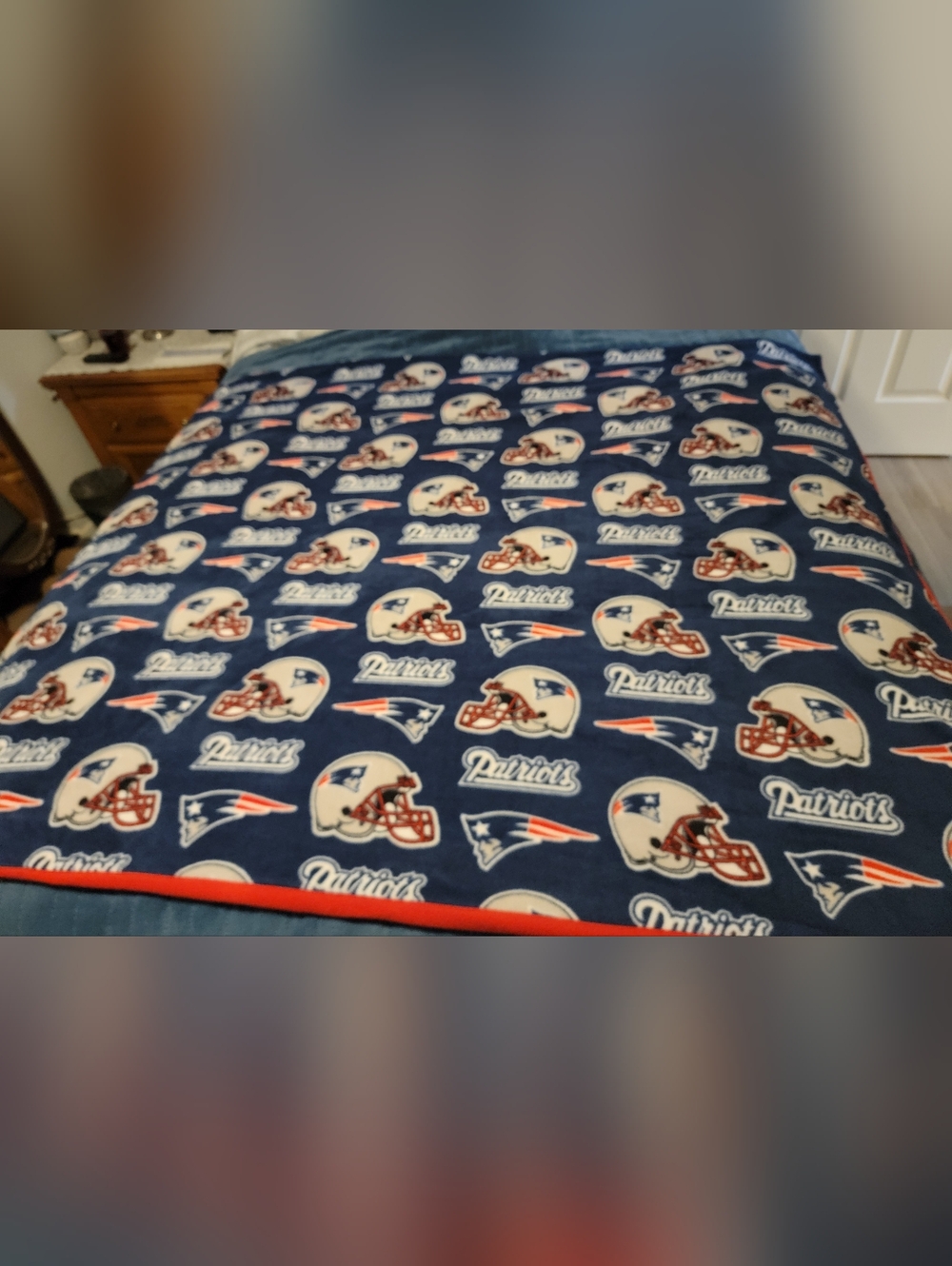 New England Patriots Blanket - Reversible Blue Red- queen size